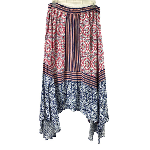 New Direction Midi Skirt Womens‎ Medium Red Blue Boho Hippie Assymetrical Flowy - Picture 2 of 10